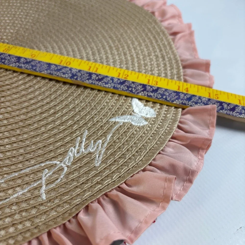 Dolly Parton Round Woven Placemats Set of 4 Ruffled Pink Blue Red Stripe 15 Inch